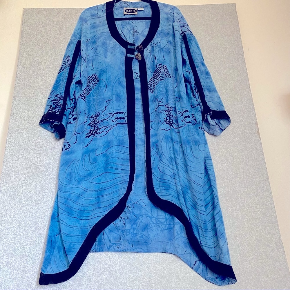 Mamta blue tie dye beach cover up 100% rayon one size Open Flowy Comfortable
